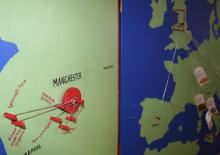 Display showing the location of growers providing produce for the soup.