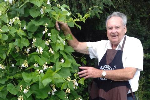 One of our Grow, Cook & Eat participants checking the runner beans